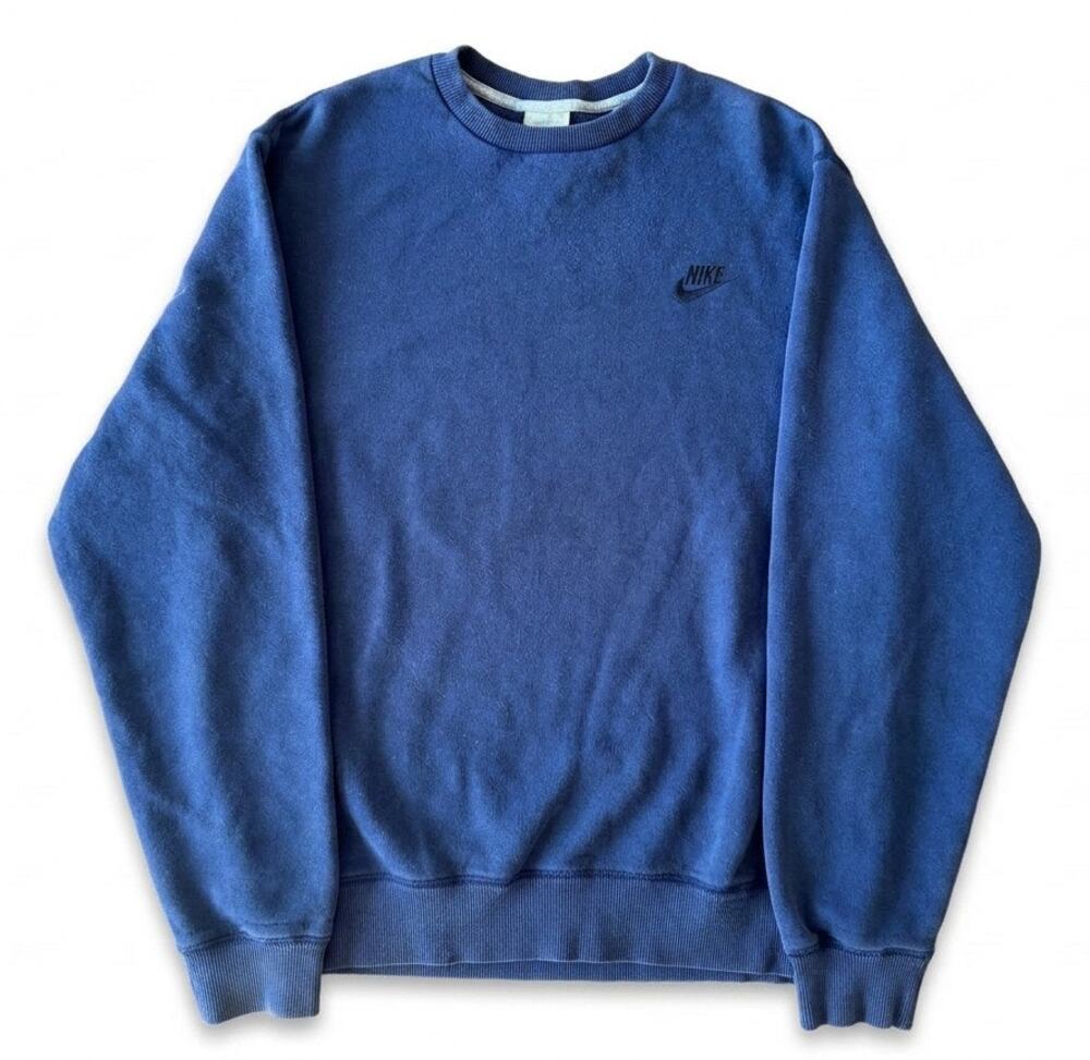 Nike Sportswear Crewneck Sweatshirt Navy Blue Embroidered Swoosh Men's L Fleece